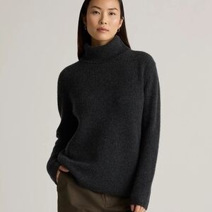 QUINCE CASHMERE FISHERMEN KNIT TURTLENECK BLACK SIZE LARGE NWT